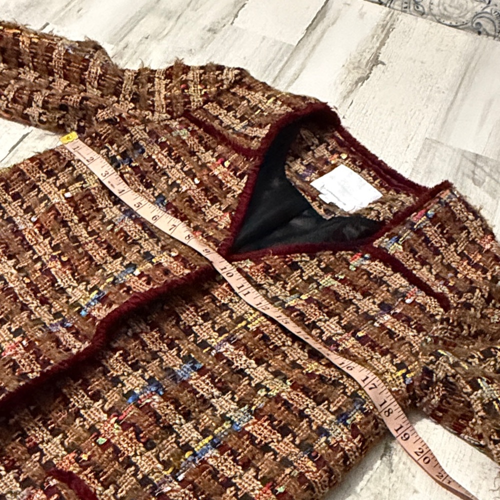 Anthropologie Ett:twa Harlequin Longline Tweed Blazer Size Small Wool Blend - Picture 11 of 13